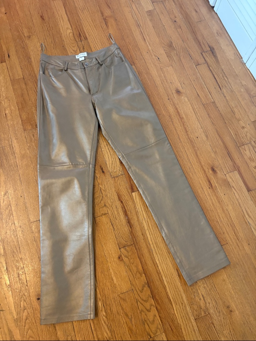 Women’s Gold/Bronze Leather Fully Lined Straight-Leg Trousers